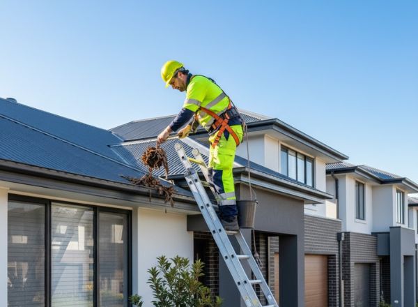 Golden Star professional gutter cleaner working on a Melbourne residential home rooftop